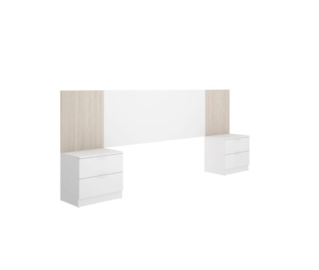 Conjunto de dormitorio loma cabecero + 2 mesitas de noche blanco/natural 96x259x34,2 cm
