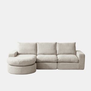 Sofá modular de 3 lugares - Chenille, elementos curvos e chaise longue, sem montagem - Bege