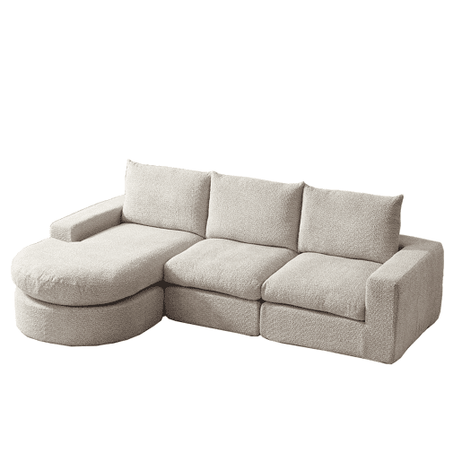 Sofá modular de 3 lugares - Chenille, elementos curvos e chaise longue, sem montagem - Bege