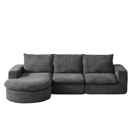 Sofá modular de 3 lugares - Chenille curvada com chaise longue, sem montagem - Cinza
