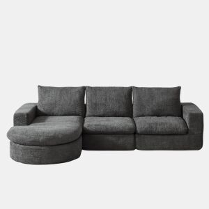 Sofá modular de 3 lugares - Chenille curvada com chaise longue, sem montagem - Cinza