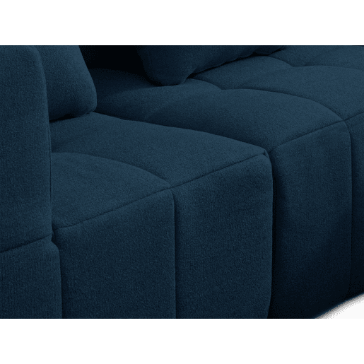 Sofá de canto modular de 5 lugares com chaise longue, tecido bouclé na cor azul profundo