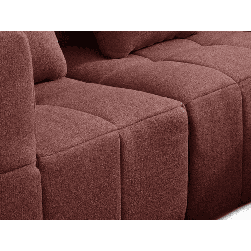 Sofá de canto modular de 4 lugares com chaise longue, tecido bouclé na cor vermelho terracota