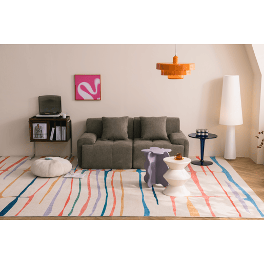 Sofá modular de 2 lugares, tecido chenille na cor castanho acinzentado