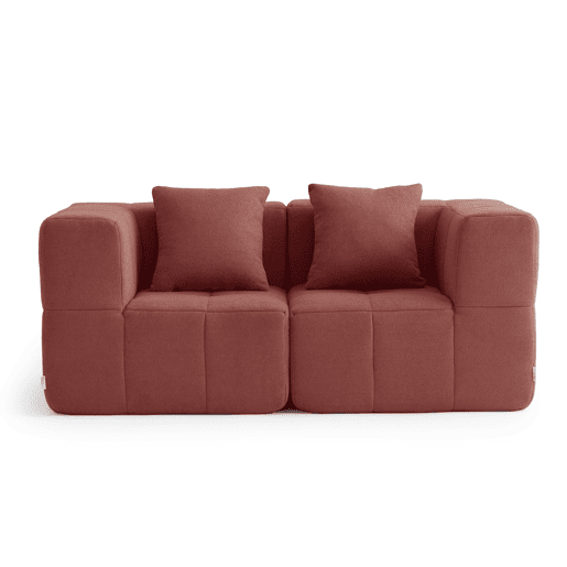 Sofá modular de 2 lugares, tecido bouclé na cor vermelho terracota