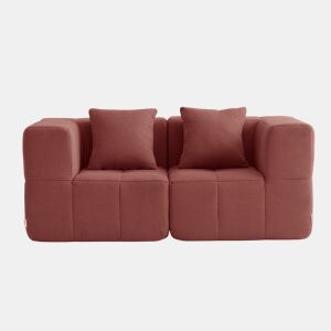 Sofá modular de 2 lugares, tecido bouclé na cor vermelho terracota