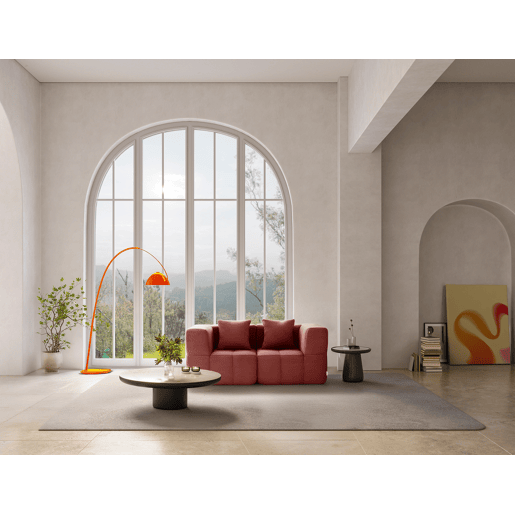 Sofá modular de 2 lugares, tecido bouclé na cor vermelho terracota