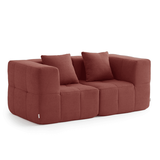 Sofá modular de 2 lugares, tecido bouclé na cor vermelho terracota