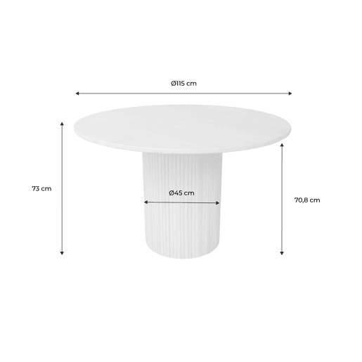 Mesa de jantar redonda em madeira para 4 lugares, Estelle, Natural, 115x115x73 cm