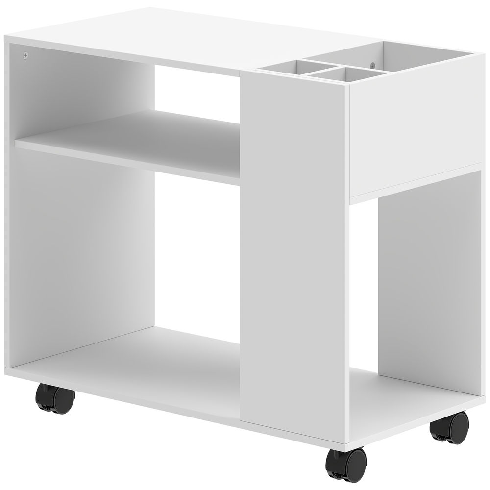 Homcom mueble para impresora con ruedas, soporte de impresora con compartimentos superiores, estantes abiertos, para oficina, hogar, estudio, 70x36x60 cm, blanco