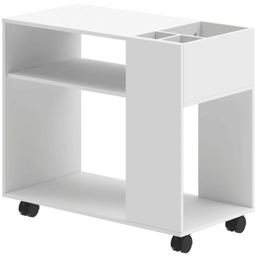 HOMCOM Mesa de Apoio com Rodas Mesa com Compartimentos Superiores e Prateleiras Abertas para Quarto Sala Escritório 70x36x60 cm Branco