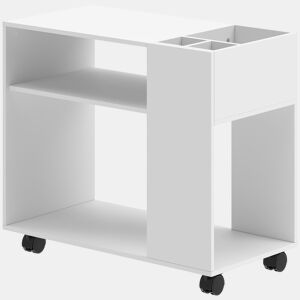 HOMCOM Mesa de Apoio com Rodas Mesa com Compartimentos Superiores e Prateleiras Abertas para Quarto Sala Escritório 70x36x60 cm Branco
