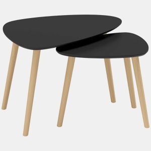 HOMCOM Conjunto de 2 Mesas Auxiliares com Pés de Madeira Mesas de Café para Sala de Estar Dormitório Escritório 59,5x39,5x45 cm e 44,5x28,5x40 cm Preto