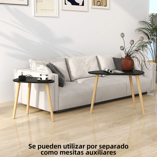 HOMCOM Conjunto de 2 Mesas Auxiliares com Pés de Madeira Mesas de Café para Sala de Estar Dormitório Escritório 59,5x39,5x45 cm e 44,5x28,5x40 cm Preto