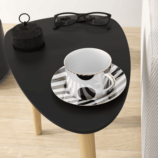 HOMCOM Conjunto de 2 Mesas Auxiliares com Pés de Madeira Mesas de Café para Sala de Estar Dormitório Escritório 59,5x39,5x45 cm e 44,5x28,5x40 cm Preto