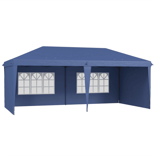 Outsunny Tenda Dobrável 6x3 m Pop-up com 4 Laterais Desmontáveis Tenda de Jardim com 2 Janelas Visíveis Saco de Transporte Impermeável Anti-UV Tenda para Campismo Festas Exterior Azul