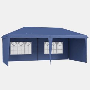 Outsunny Tenda Dobrável 6x3 m Pop-up com 4 Laterais Desmontáveis Tenda de Jardim com 2 Janelas Visíveis Saco de Transporte Impermeável Anti-UV Tenda para Campismo Festas Exterior Azul