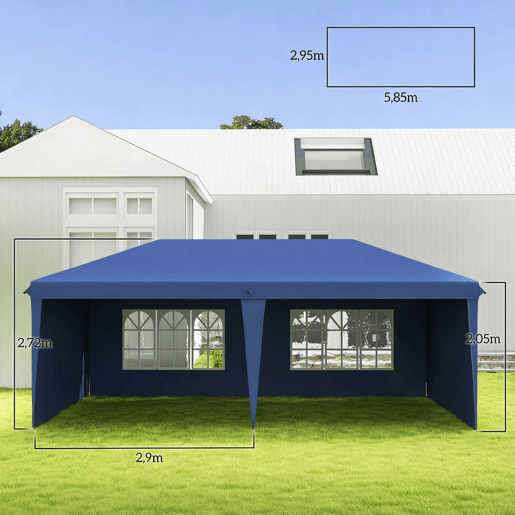 Outsunny Tenda Dobrável 6x3 m Pop-up com 4 Laterais Desmontáveis Tenda de Jardim com 2 Janelas Visíveis Saco de Transporte Impermeável Anti-UV Tenda para Campismo Festas Exterior Azul