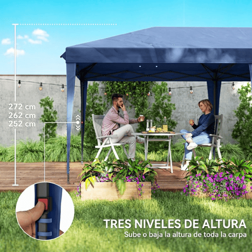 Outsunny Tenda Dobrável 6x3 m Pop-up com 4 Laterais Desmontáveis Tenda de Jardim com 2 Janelas Visíveis Saco de Transporte Impermeável Anti-UV Tenda para Campismo Festas Exterior Azul
