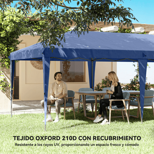 Outsunny Tenda Dobrável 6x3 m Pop-up com 4 Laterais Desmontáveis Tenda de Jardim com 2 Janelas Visíveis Saco de Transporte Impermeável Anti-UV Tenda para Campismo Festas Exterior Azul