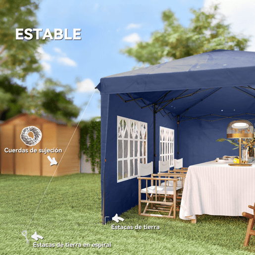 Outsunny Tenda Dobrável 6x3 m Pop-up com 4 Laterais Desmontáveis Tenda de Jardim com 2 Janelas Visíveis Saco de Transporte Impermeável Anti-UV Tenda para Campismo Festas Exterior Azul