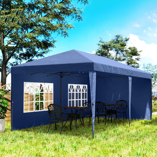Outsunny Tenda Dobrável 6x3 m Pop-up com 4 Laterais Desmontáveis Tenda de Jardim com 2 Janelas Visíveis Saco de Transporte Impermeável Anti-UV Tenda para Campismo Festas Exterior Azul