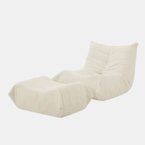 Pufe com encosto e apoio para os pés - Pufe de pelúcia, confortável para sala de estar e quarto - Bege