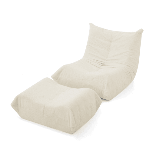 Pufe com encosto e apoio para os pés - Pufe de pelúcia, confortável para sala de estar e quarto - Bege