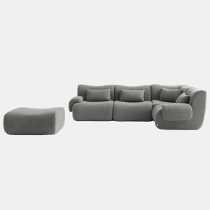Sofá de canto modular de 4 lugares com chaise longue, tecido bouclé na cor cinza nuvem