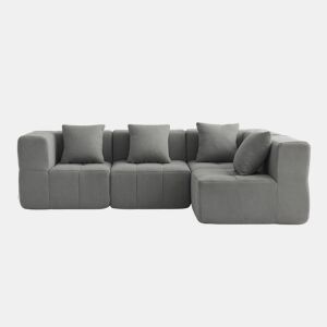 Sofá de canto modular de 4 lugares com chaise longue, tecido bouclé na cor cinza nuvem