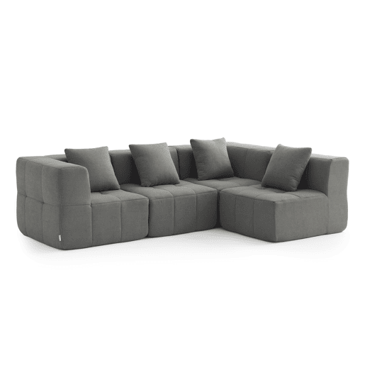 Sofá de canto modular de 4 lugares com chaise longue, tecido bouclé na cor cinza nuvem