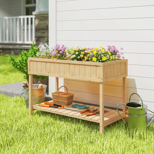 Outsunny Floreira de Madeira Mesa de Cultivo com Prateleira Inferior Floreira Elevada para Cultivo Plantas, Flores e Hortaliças 110x46x76 cm Madeira