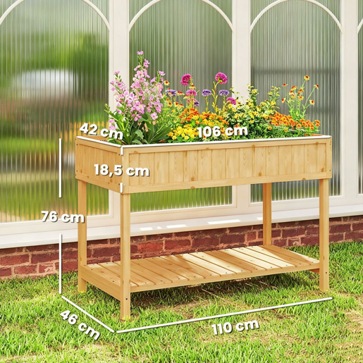 Outsunny Floreira de Madeira Mesa de Cultivo com Prateleira Inferior Floreira Elevada para Cultivo Plantas, Flores e Hortaliças 110x46x76 cm Madeira