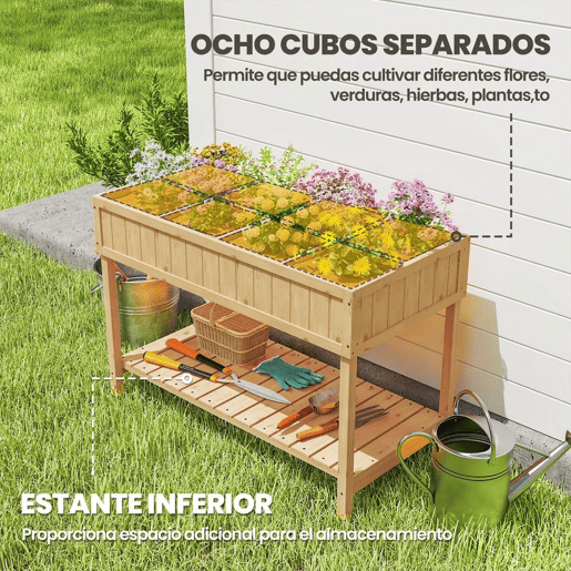 Outsunny Floreira de Madeira Mesa de Cultivo com Prateleira Inferior Floreira Elevada para Cultivo Plantas, Flores e Hortaliças 110x46x76 cm Madeira