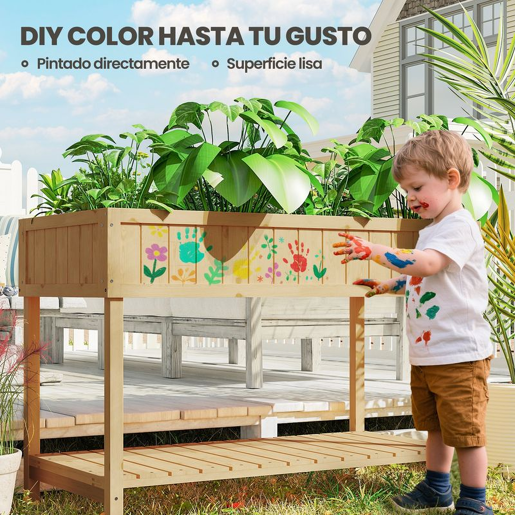 Outsunny Floreira de Madeira Mesa de Cultivo com Prateleira Inferior Floreira Elevada para Cultivo Plantas, Flores e Hortaliças 110x46x76 cm Madeira