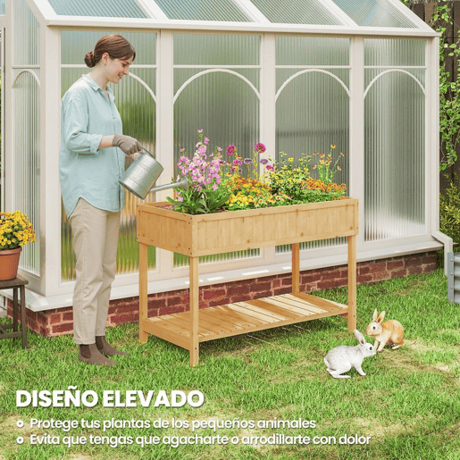 Outsunny Floreira de Madeira Mesa de Cultivo com Prateleira Inferior Floreira Elevada para Cultivo Plantas, Flores e Hortaliças 110x46x76 cm Madeira