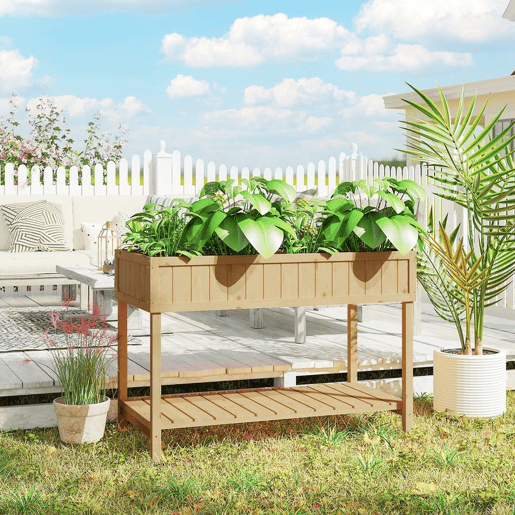 Outsunny Floreira de Madeira Mesa de Cultivo com Prateleira Inferior Floreira Elevada para Cultivo Plantas, Flores e Hortaliças 110x46x76 cm Madeira