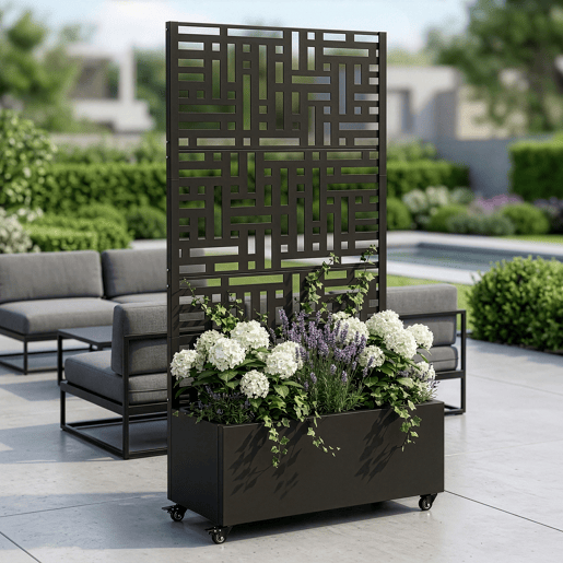 Divisória Bernalda com floreira Aço 186x120x40cm Preto casa.pro
