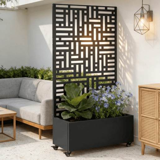 Divisória Bernalda com floreira Aço 186x120x40cm Preto casa.pro