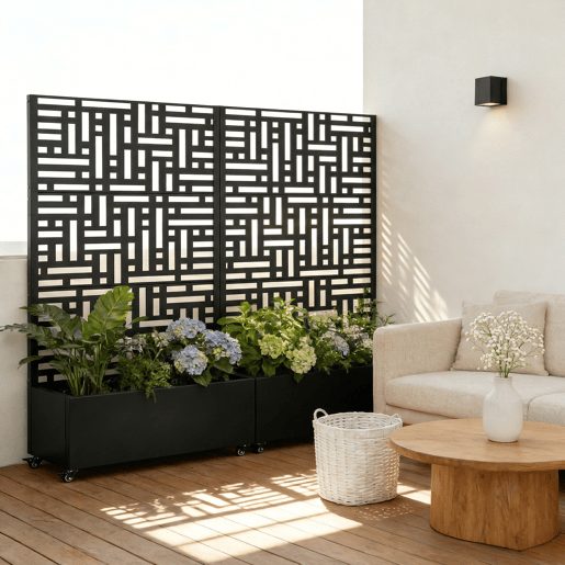 Divisória Bernalda com floreira Aço 186x120x40cm Preto casa.pro