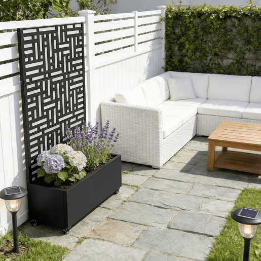 Divisória Bernalda com floreira Aço 186x120x40cm Preto casa.pro