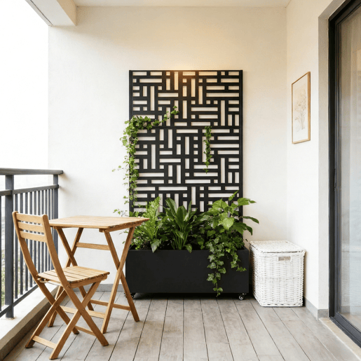 Divisória Bernalda com floreira Aço 186x120x40cm Preto casa.pro