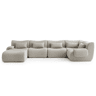 Sofá de canto modular de 5 lugares com chaise longue, tecido bouclé na cor bege pedra