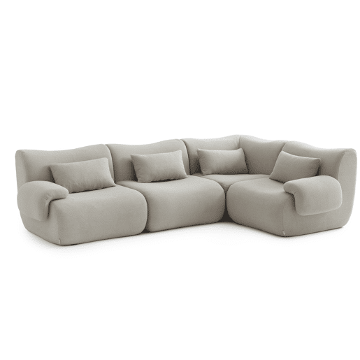 Sofá de canto modular de 5 lugares com chaise longue, tecido bouclé na cor bege pedra