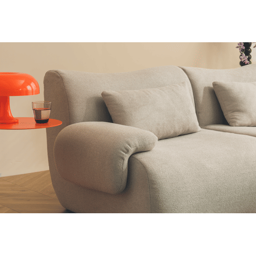 Sofá de canto modular de 5 lugares com chaise longue, tecido bouclé na cor bege pedra