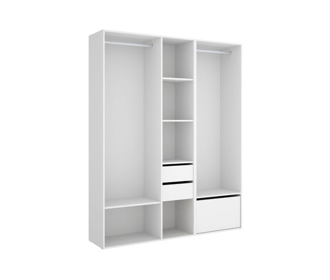 Armario vestidor suit 2 módulos + 2 barras + zapatero blanco/natural 205x158x45 cm