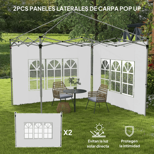 Outsunny 2 Painéis Laterais para Tenda de 3x3  3x4 m 295x195 cm Parede de Substituição de Tecido Oxford para Tendas Dobráveis com Janela para Jardim Exterior Festas Branco