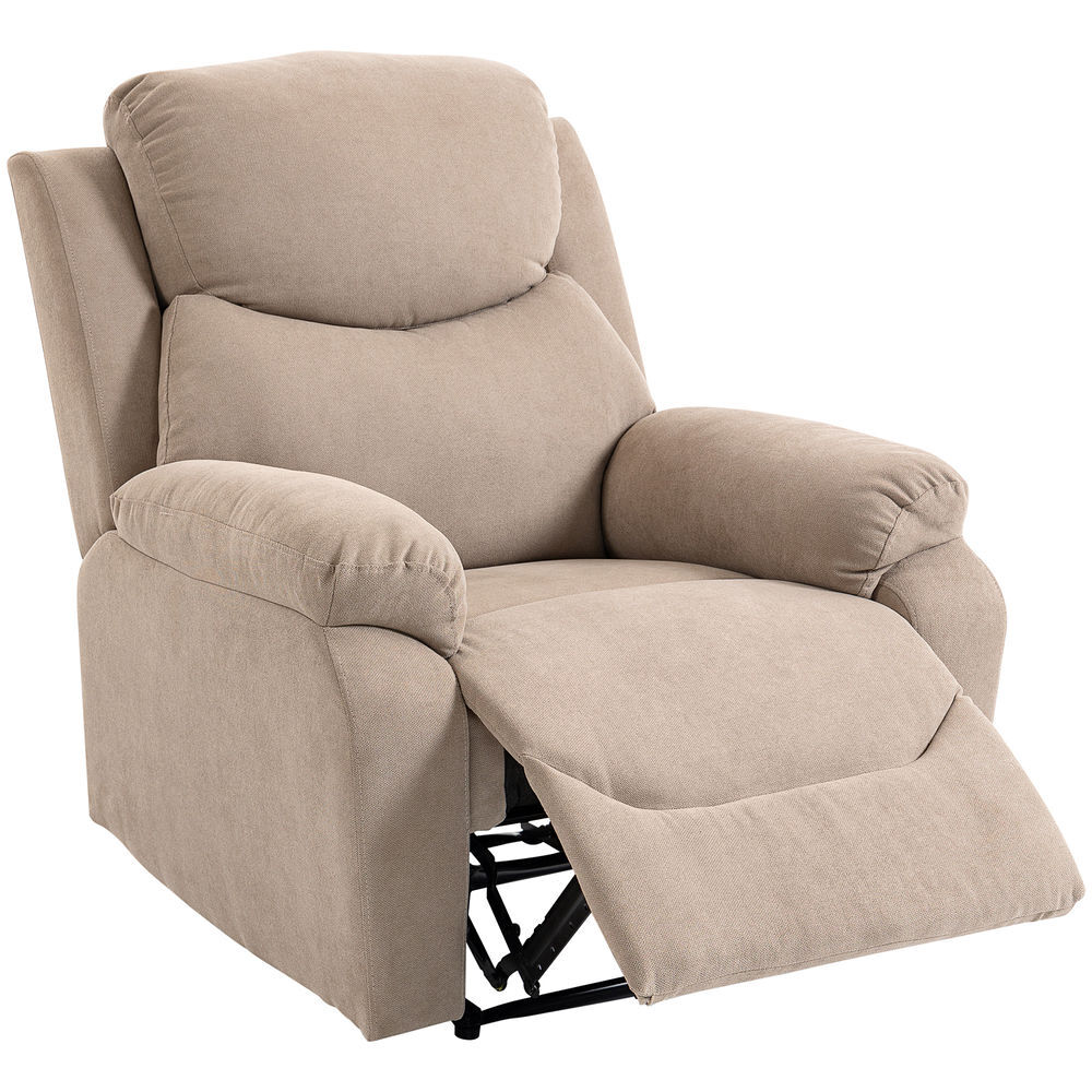 Homcom sillón relax reclinable manual, sillón relax moderno, tapizado en tela aspecto lino, reposapiés, reposabrazos, acolchado grueso, butaca reclinable hasta 150°, carga 120 kg, para salón, beige