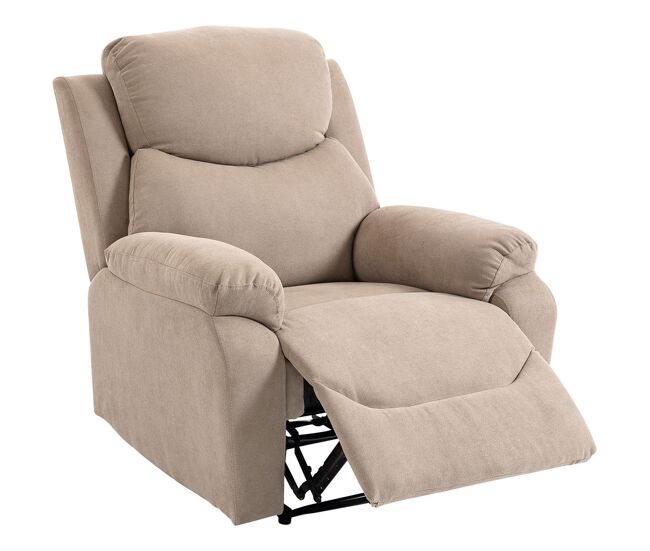 Homcom sillón relax reclinable manual, sillón relax moderno, tapizado en tela aspecto lino, reposapiés, reposabrazos, acolchado grueso, butaca reclinable hasta 150°, carga 120 kg, para salón, beige