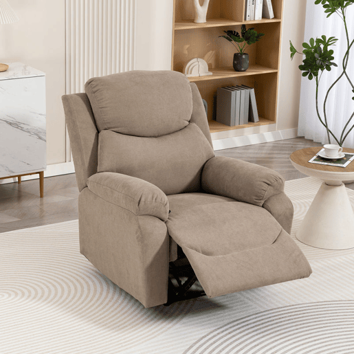 HOMCOM Poltrona Reclinável Manual com Tecido de Aspeto em Linho Poltrona Reclinável Moderna com Almofada Espessa Apoio para os Braços Acolchoados e Apoio para os Pés 85x93x105 cm Bege